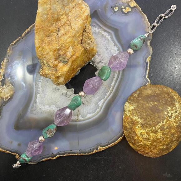Carolyn Pollack Sterling Silver Amethyst & Green Turquoise Bracelet For Women - Picture 6 of 10